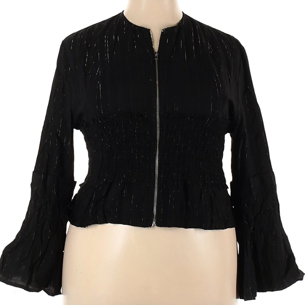 NWT Muse Couture Black w/Silver Stripes Smocked Waist Jacket Size 20 (US 10)